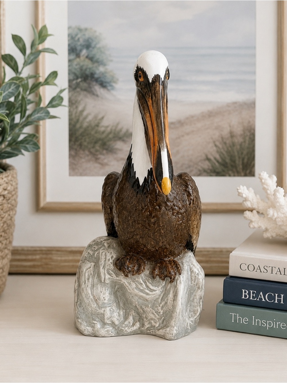 The Townsends 1978 Ceramic Pelican Figurine Bird Statue Coastal Decor 16”
